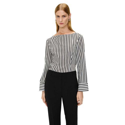 Veronika Maine Cotton Rayon Stripe Tie Back Top